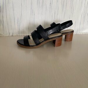 Cole Haan Black Leather Slingback Sandals with Chunky Heel